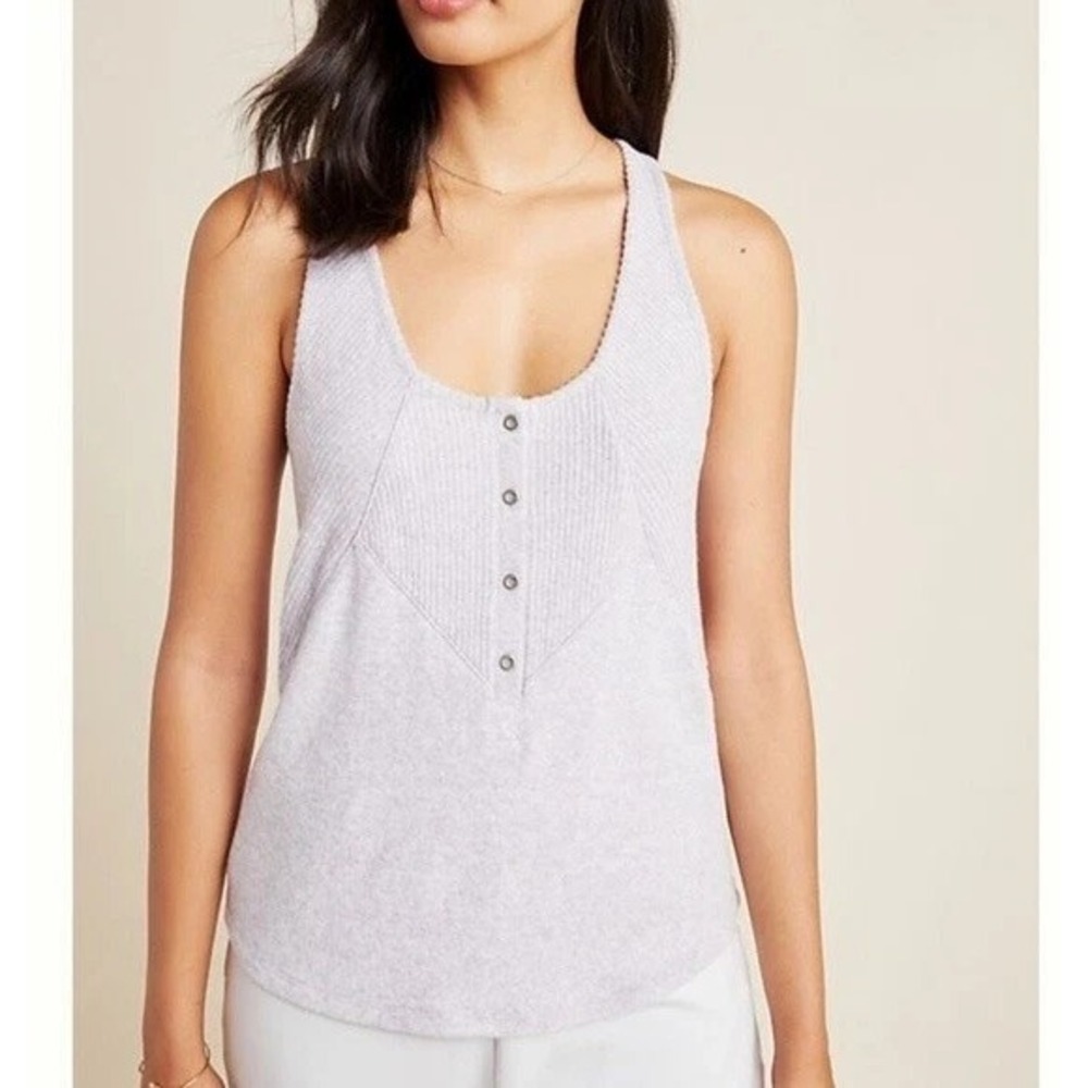Anthropologie Lucie Ribbed Knit Henley Tank Top Size Large Lilac Purple Soft